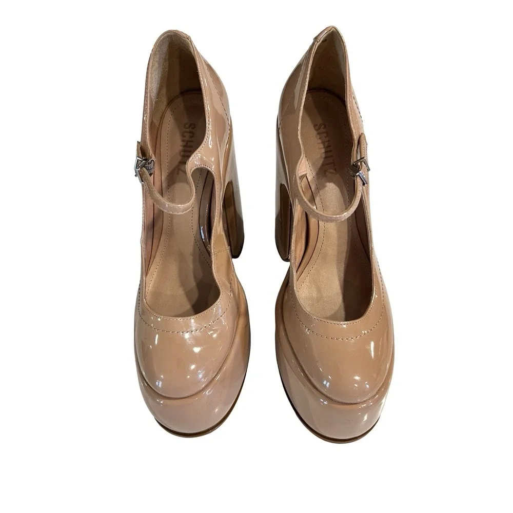 Schutz Womens Zayne Tan Patent Leather Platform Mary Jane Pumps size 8.5 B‎